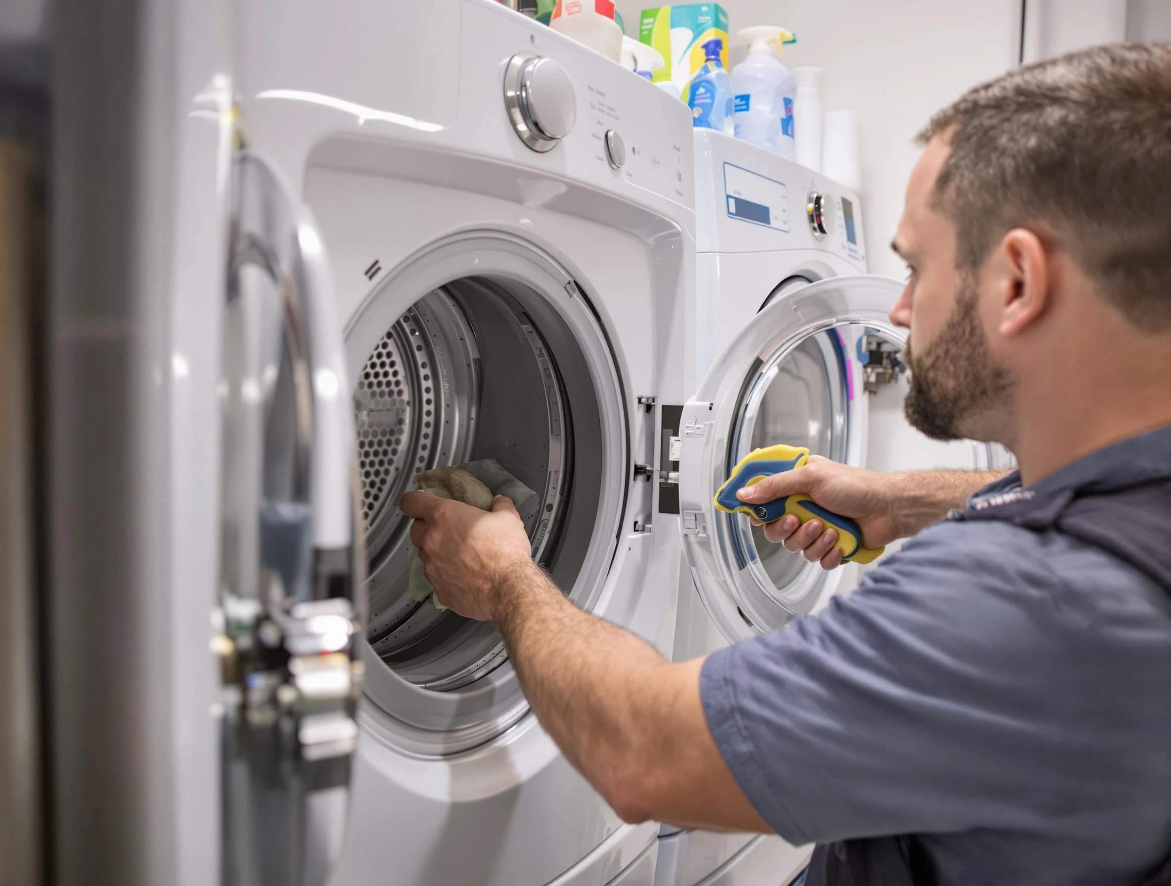 Jurupa Valley Dryer Vent Cleaning specialist removing lint buildup from a dryer lint trap system in Jurupa Valley