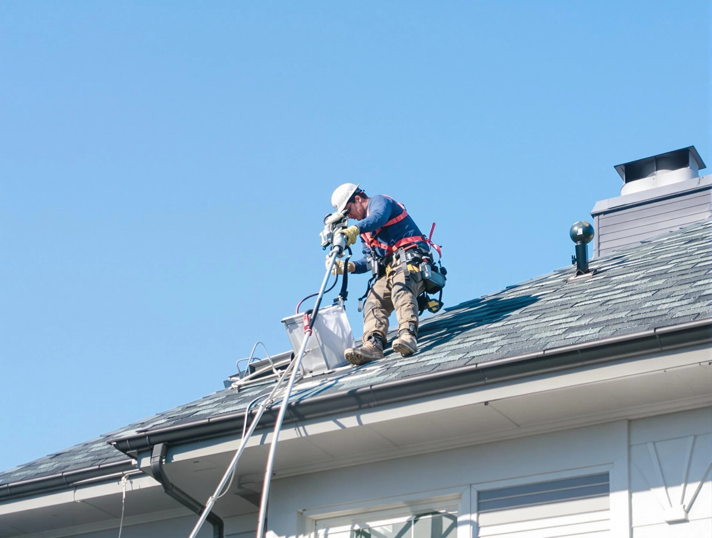 Jurupa Valley Dryer Vent Cleaning certified technician cleaning a roof-mounted dryer vent system in Jurupa Valley