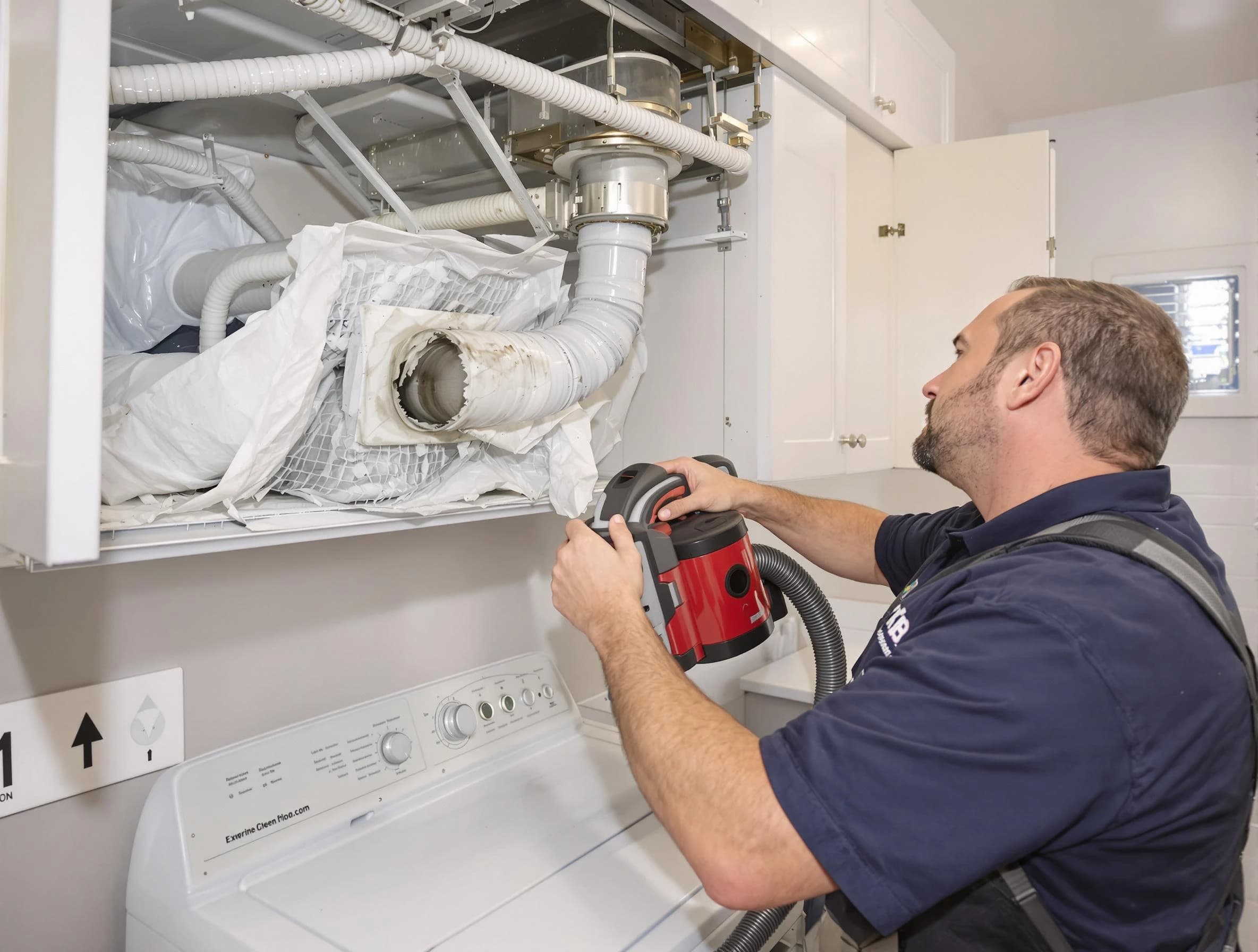 Jurupa Valley Dryer Vent Cleaning technician performing professional exhaust vent cleaning at a residential property in Jurupa Valley