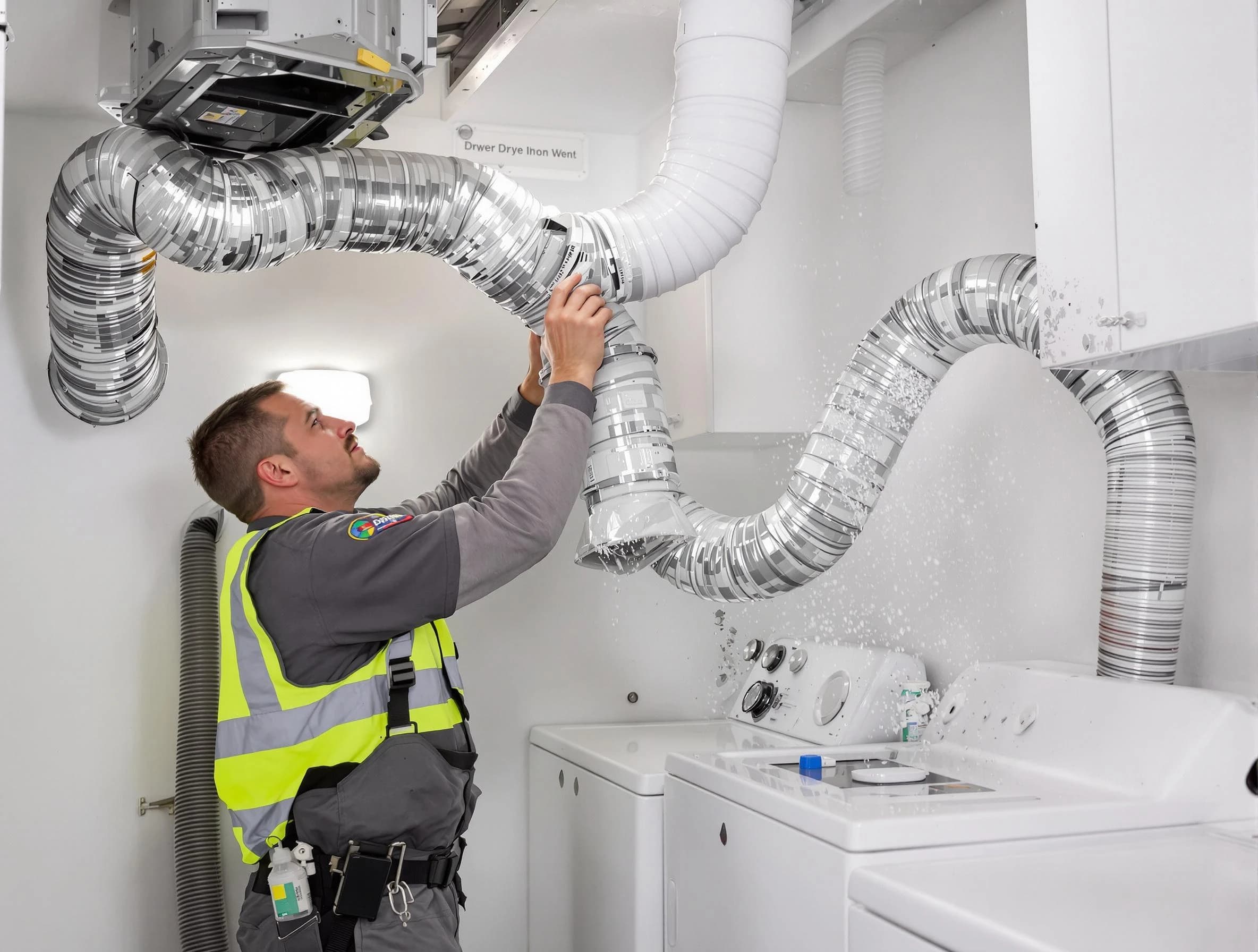 Jurupa Valley Dryer Vent Cleaning technician performing detailed dryer exhaust vent cleaning at a home in Jurupa Valley