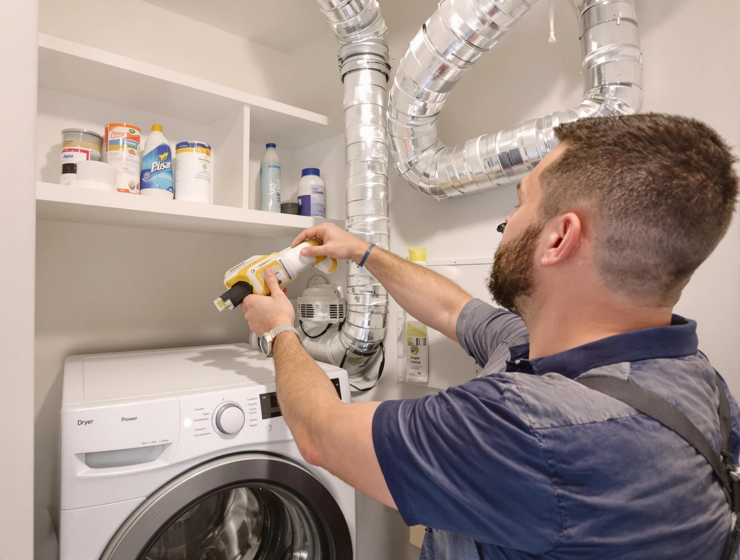 Jurupa Valley Dryer Vent Cleaning technician performing dryer vent cleaning at a home in Jurupa Valley