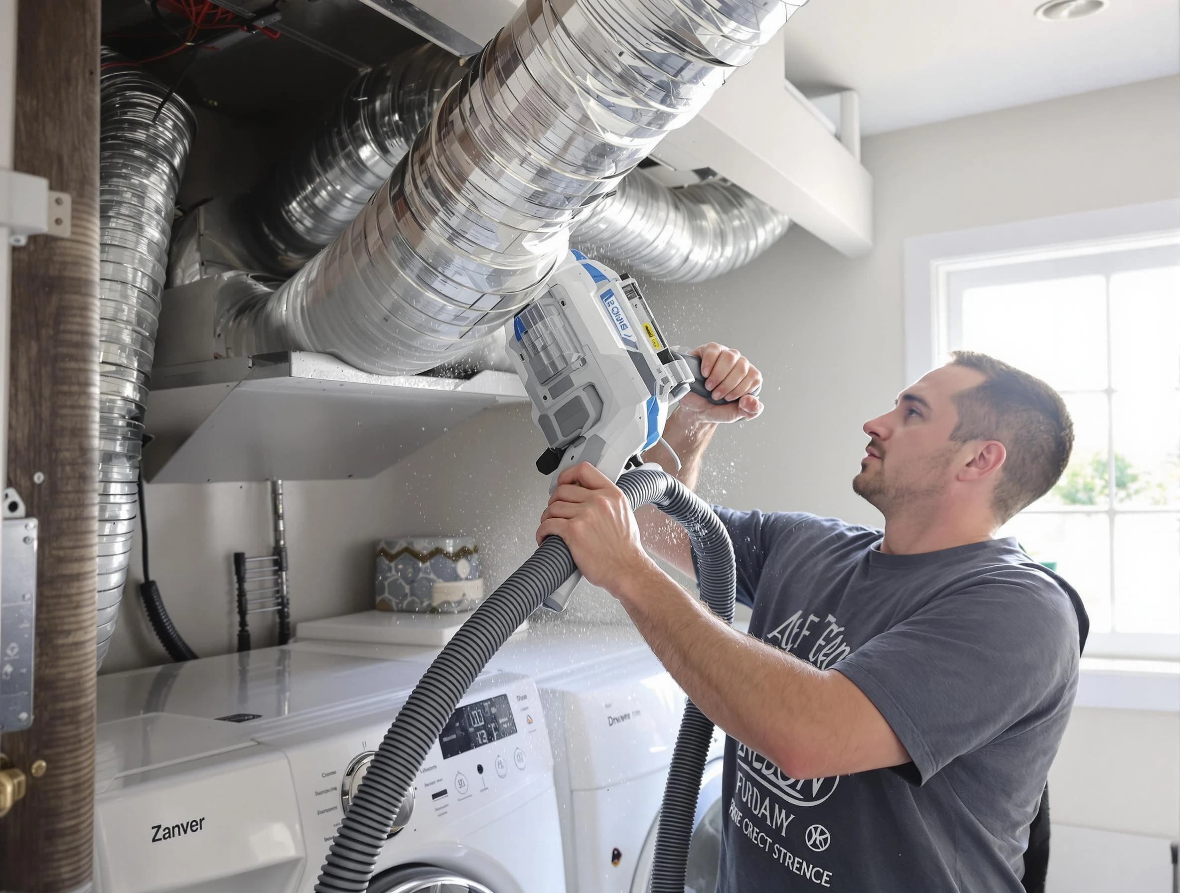 Jurupa Valley Dryer Vent Cleaning specialist cleaning deep within a dryer vent duct system in Jurupa Valley