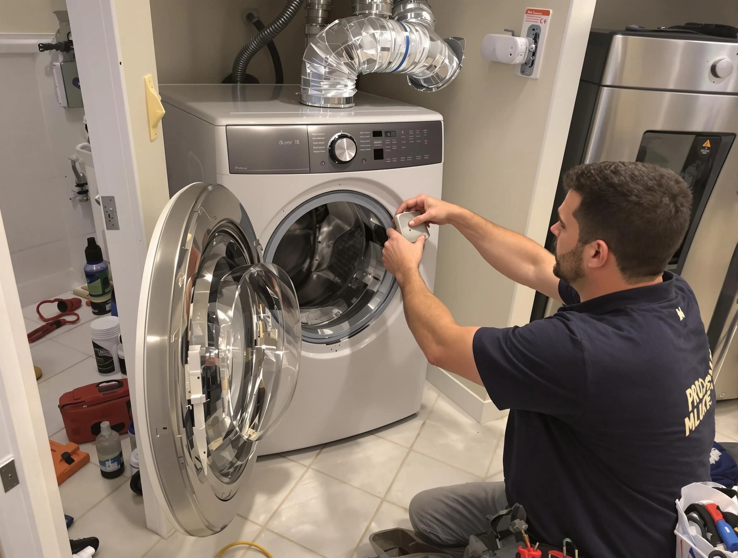 Jurupa Valley Dryer Vent Cleaning technician performing precise dryer vent hose installation in Jurupa Valley