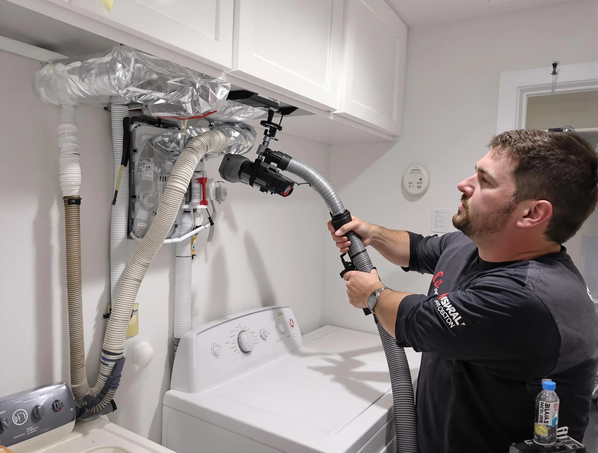 Jurupa Valley Dryer Vent Cleaning certified technician performing safety-focused gas dryer vent cleaning in Jurupa Valley
