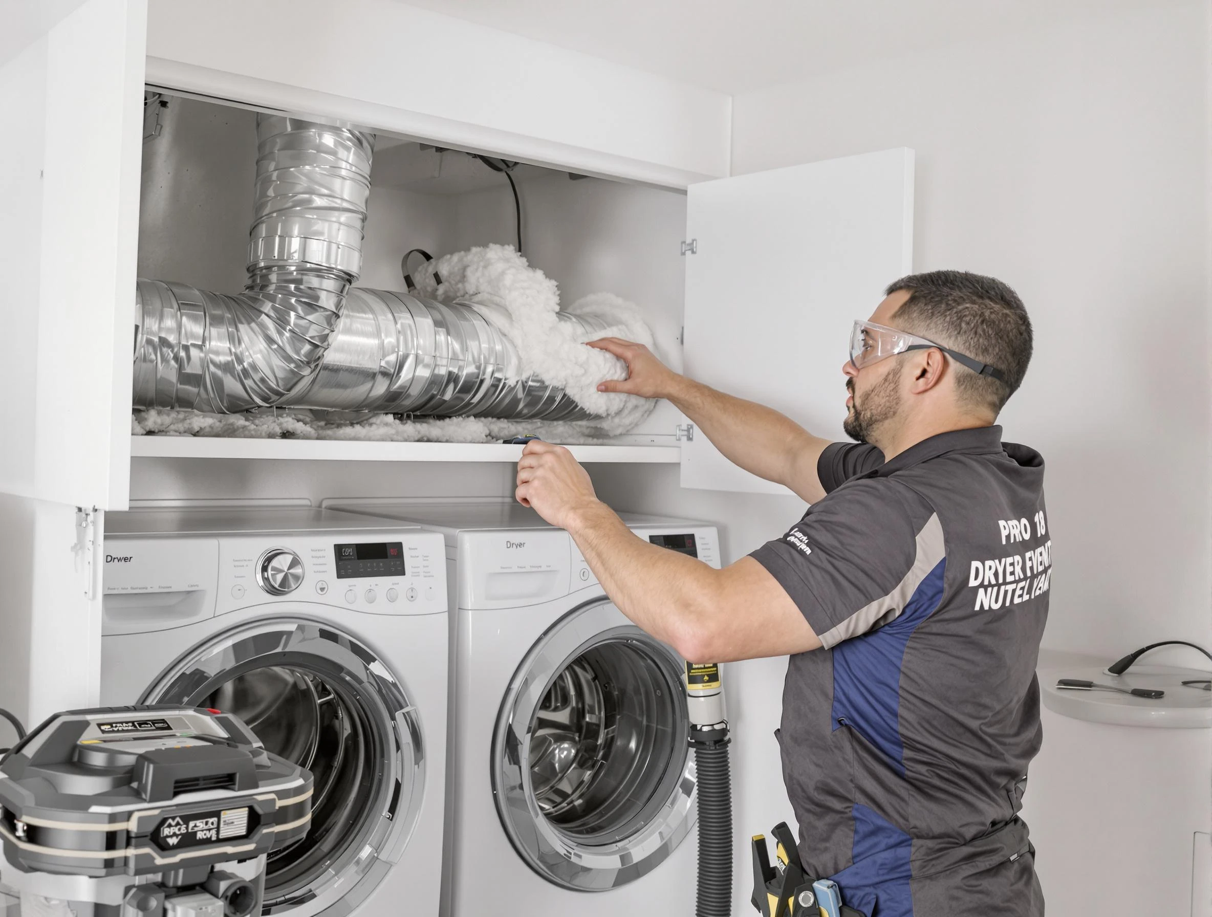 Jurupa Valley Dryer Vent Cleaning certified technician performing specialized gas dryer vent cleaning in Jurupa Valley