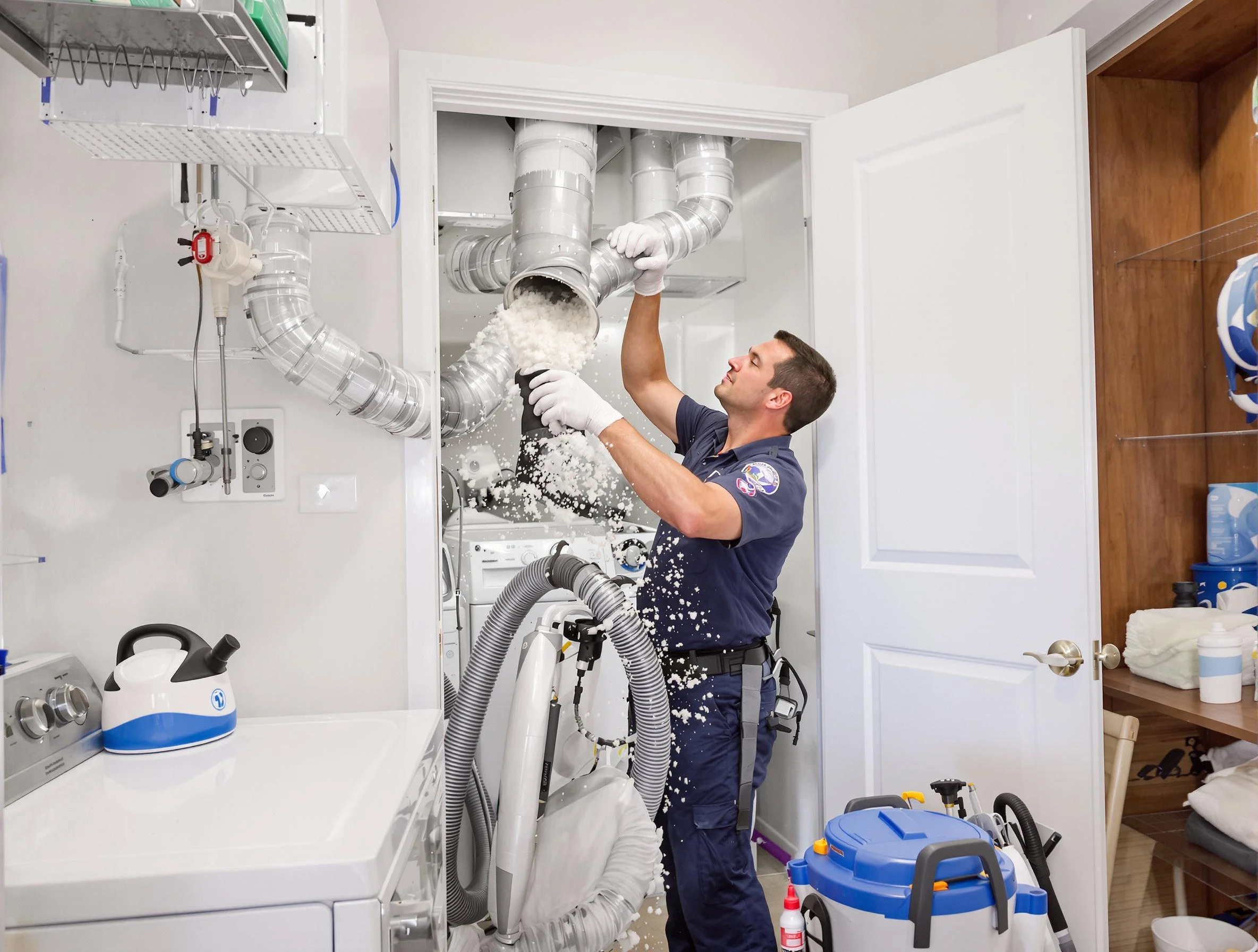 Jurupa Valley Dryer Vent Cleaning technician delivering thorough residential dryer vent cleaning service in Jurupa Valley